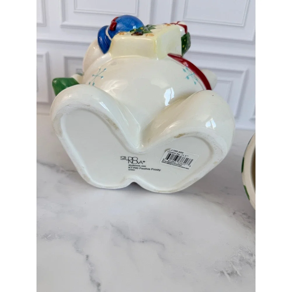 VTG Studio Nova Festive Frosty Snow Girl Ceramic Cookie Jar with Box!